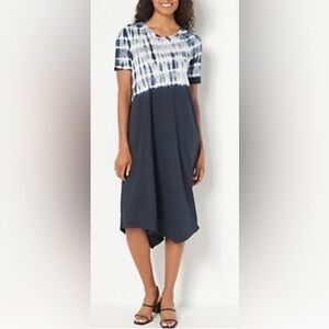 LOGO by Lori Goldstein Black and White Tie-Dye Women's Dress